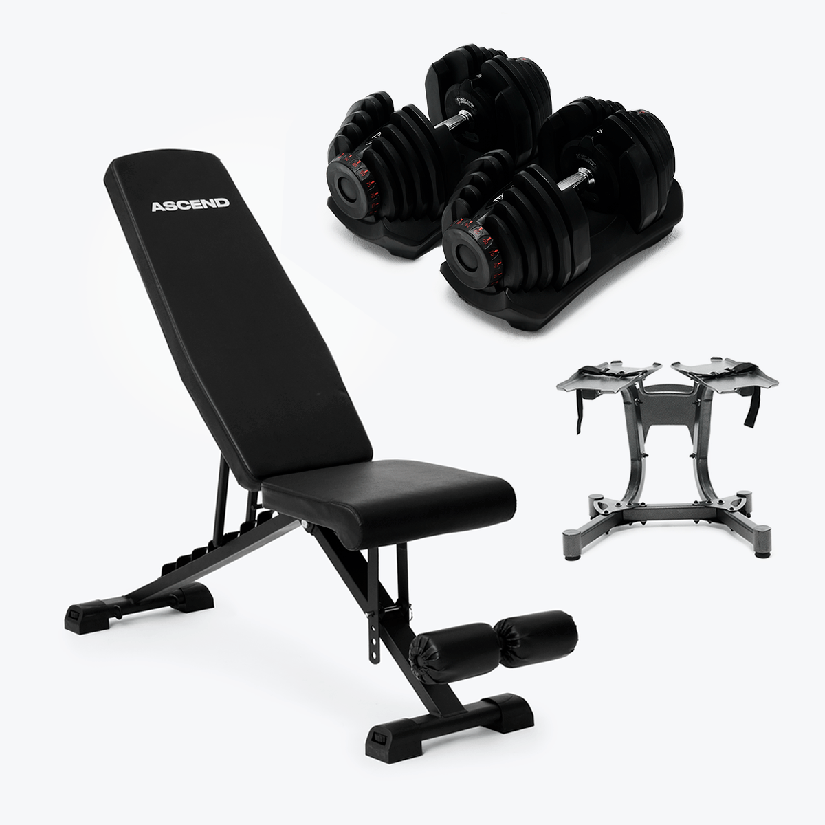 Bundle: Set of Dumbbells (10 - 90 lb) & Bench