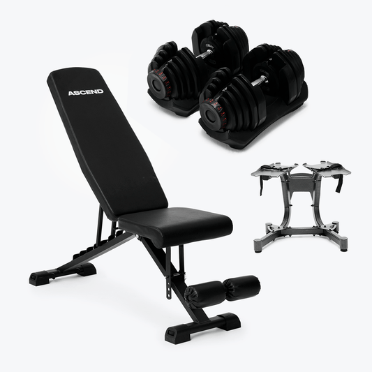 Bundle: Set of Dumbbells (10 - 90 lb) & Bench