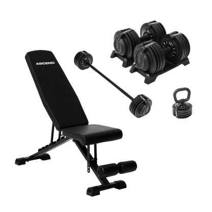 Bundle:  Ascend 3-in-1 Adjustable Dumbbells (7 to 52.5 lb) & Bench