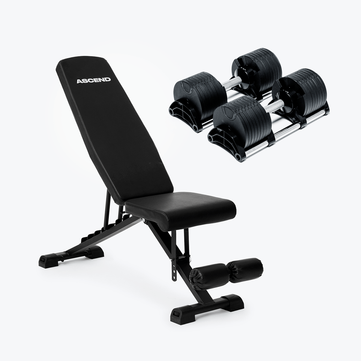 Bundle: Nuo Style Dumbbells (5 - 70 lb or 7.5-90 lb) & Bench