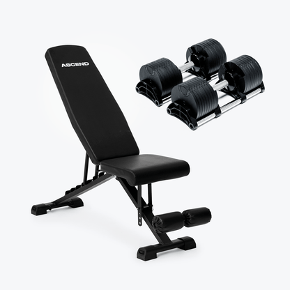 Bundle: Nuo Style Dumbbells (5 - 70 lb or 7.5-90 lb) & Bench