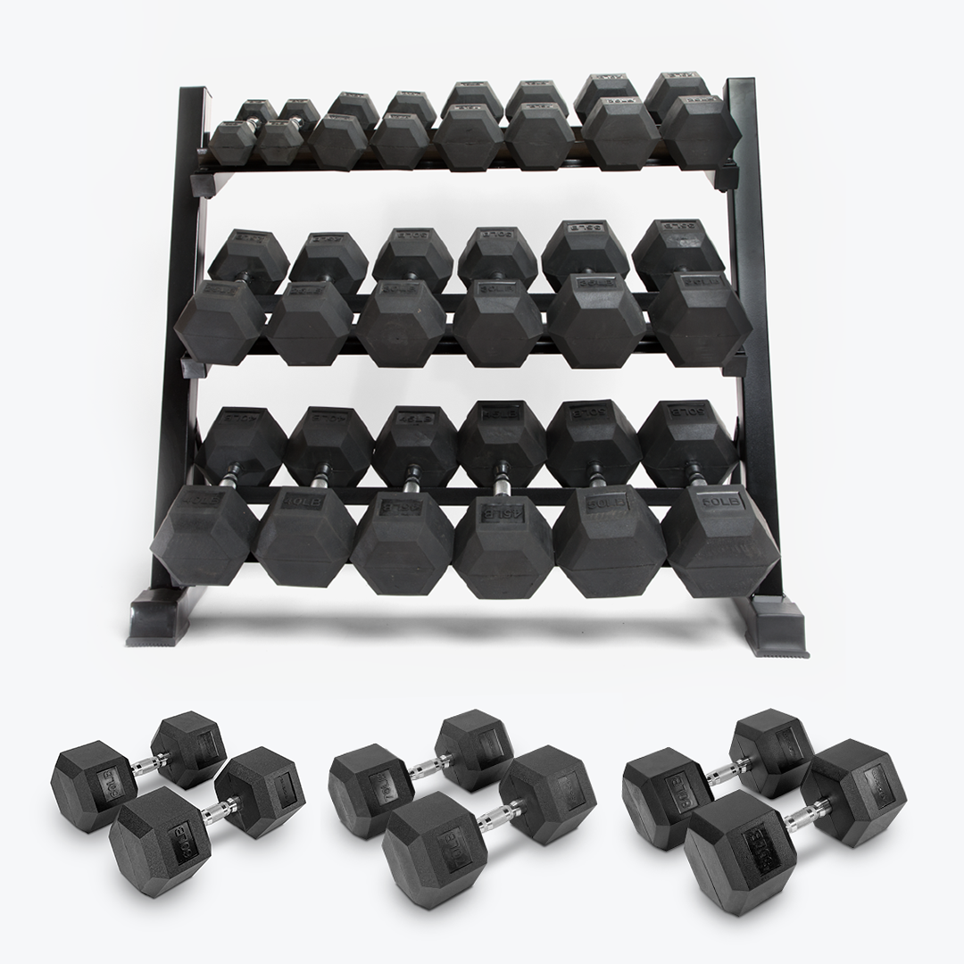 Ascend Rubber Hex Dumbbells - Pairs (5 to 80 lb)